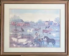 RARE Vintage 83 Aaron Ashley Framed Art Print 728 Down On The Farm Martha Cahoon