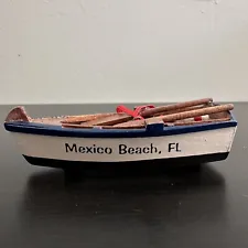 Vintage Mexico Beach Florida Christmas Tree Ornament Wooden Boat Oars