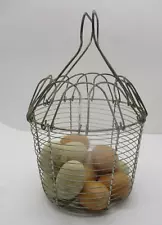 Vintage Wire Egg Basket with Fake Eggs