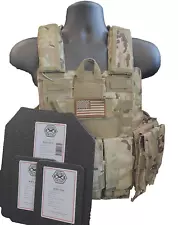 Multicam Tactical Vest Plate Carrier W/ Plates- 2 10x12 curved Front/back &Sides