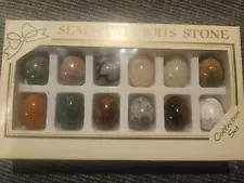 Vtg BOXED SET Of 12 MINIATURE SEMI-PRECIOUS GEMSTONE EGGS Original BOX