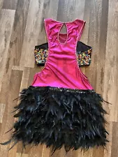 Glamour Costume Pink Competition Jazz Dance Rhinestones Feathers Unique Outfit