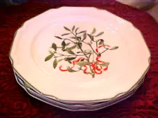 Mikasa ~ SALE ~ NWT~ Holiday MISTLETOE ~ 3 Salad Plates Antique White ~ NOS~ HTF