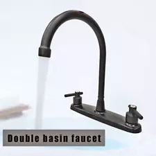 Matte Black Kitchen Faucet Sink Double Handle Stainless Steel Faceplate For RV