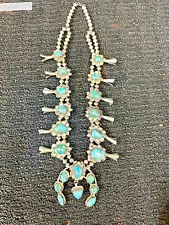 Navajo Sterling Silver Squash Blossom Necklace. Turquoise Naja. Crescent