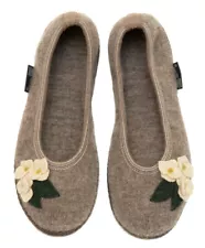 HAFLINGER Hortus Flower Slipper beige with white wool felt Germany New