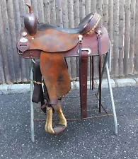 USED DOUBLE C, CHARLES CROWLEY 17" TRAIL/BARREL SADDLE ,FQHB VINTAGE 2002