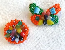 SALE 2 pc. of Vintage Glass Seed Beads Brooches - FREE SHIPPING