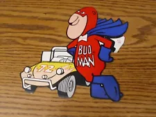 Vintage BUD MAN Budweiser Beer Dune Buggy Car Sticker Decal Cape Blue Red