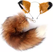 Cat Wolf Fox Ears and Tail Set for Kids Fluffy Fox Tail Cosplay Party Wolf Costu