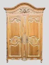 Hand Carved French Country Armoire Storage Closet Blonde Wood