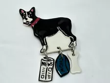 Handmade Signed Polymer Clay Boston Terrier Dog Charm Bone News Chow Pin