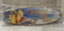 Pressboard Surfboard Sign Soak Up the Sun Wall Art Decor 16x5" Ocean