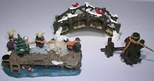 Christmas Village Accessory Set Sea Waterfront Log Footbridge Dock Ducks Pilings