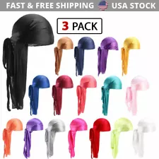 3 Pack Silky Satin Durag Unisex Wave Cap Hat Doo Rag Biker Smooth Head Wrap