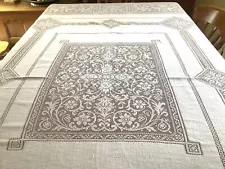 Very Large Vintage White Lace Tablecloth Deep Lace Borders 260 x 260 cms