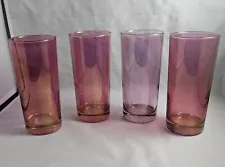 Vintage Set Of Four Pink Iridescent Drinking Glasses