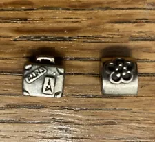 Two Authentic Pandora Sterling Silver Screw Charms Suitcase Flower Lot