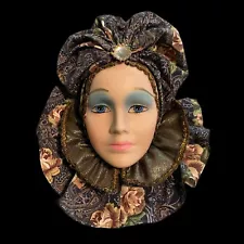 3D Vintage Wall Hanging Decorative Mask with Fabric and Beads 12x10