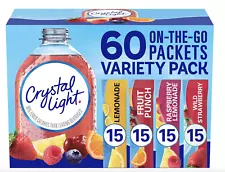 Crystal Light Sugar-Free Drink Mix Variety Pack 60 Singles Lemonade Raspberry