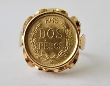 Ladies 14K Yellow Gold 1945 "DOS PESOS" Coin Ring Size 4.75