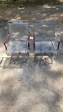 A Lot Of 2 Gray Wrought Iron Chairs - Swivel/Rocking Style VINTAGE RARE Preowned