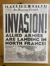 VINTAGE NEWSPAPER HEADLINE~WORLD WAR 2 FRANCE ARMY D-DAY INVASION WWII 1944