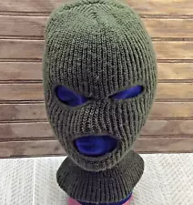 Army Green Knit Balaclava Ski Mask 3-Hole Face Warm Unisex One Size