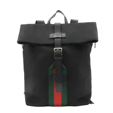 Authentic GUCCI Sherry Canvas Leather Ruck Sack Back Pack Black 337075 Used F/S