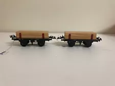 2 X Hornby O Gauge Timber Wagons Black base red stanchions w/sawn timber logs