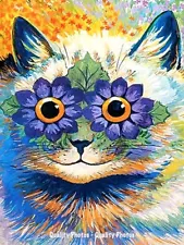 Cat with Daisy Flower Eyes 8.5x11" Photo Print Louis Wain Feline Animal Painting