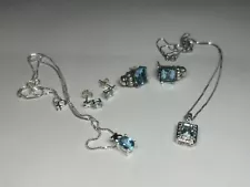 DECEMBER BLUE TOPAZ LOT of Sterling Silver Jewelry Necklaces Earrings BIRTHSTONE