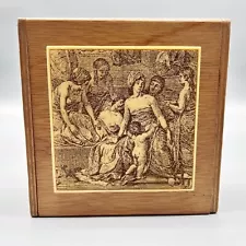 Wood Tongue and Groove Trinket Box Renaissance Etching Resin Tile