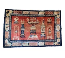 Beautiful Chinese Rare Early 20th C Conversational Silk Wool Hand Woven Carpet