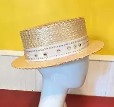 Fine Straw Master Mode Shower Proof 7 Jeweled Band Boater Hat