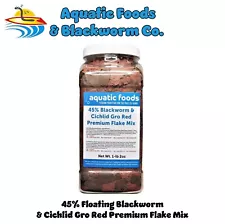 45% Blackworm & Cichlid Gro Red Flakes for Discus, Cichlids & Tropicals. AF JAR