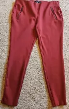 Jasmine & Juliana Pull-On Cropped Pants Womens Size 12 UK 16 Maroon Zip Pockets