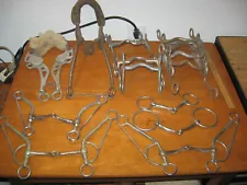 Lot of 15 Assorted Horse Bridle Bits Snaffle Western Loose Ring Other Type