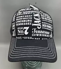 Jack Daniels Ball Cap Hat Phrased NOS Adjustable Buckle Old No 7 Black White