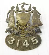 ANTIQUE OBSOLETE PHILADELPHIA, PA MANETO POLICE DEPARTMENT CAP BADGE #3145