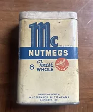 Vintage McCormick's Bee Brand NUTMEG 8 Whole Nutmeg Tin Container W/ 4 Nutmegs