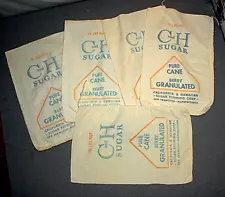 Lot of 5 C&H Cane Sugar 10# Cloth Bags Display or Crafting