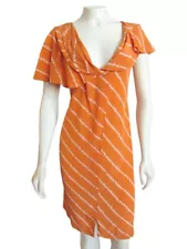 **SALE!** BCBG BCBGMAXAZRIA 100% Silk Citrus Orange Striped Ruffle Dress size M