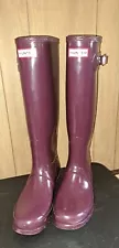 Original Hunter Gloss Rubber Rain Tall Boots Size 8M/9W Purple Burgundy Pull On