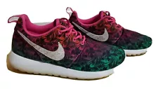 EUC NIKE ROSHE RUN US 7Y EUR 40 PALM TREE FLORAL 677784-602 GS PINK YOUTH