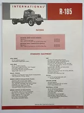 1963 INTERNATIONAL HARVESTER MODEL R-185 Ratings Equipment Dimensions & Weights