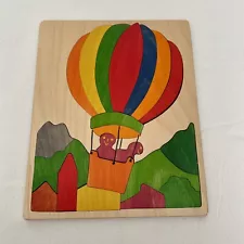 Handmade Large Wooden Hot Air Balloon Jigsaw Puzzle Hand Painted Folk Art EUC