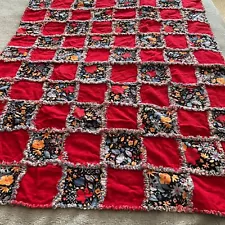 Handmade Quilt Multicolor Patchwork Cotton Blend Floral Rag Red Patches 47 x 38