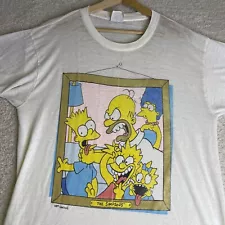 Vintage 90's The Simpsons T Shirt XL White Family Bonding Portrait Paper Thin