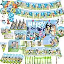 Bluey Balloons Plates Cup Banner Tablecloth Loot Bags Birthday Party Decoration